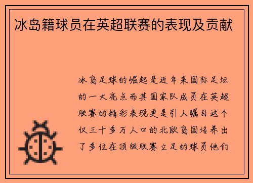 冰岛籍球员在英超联赛的表现及贡献